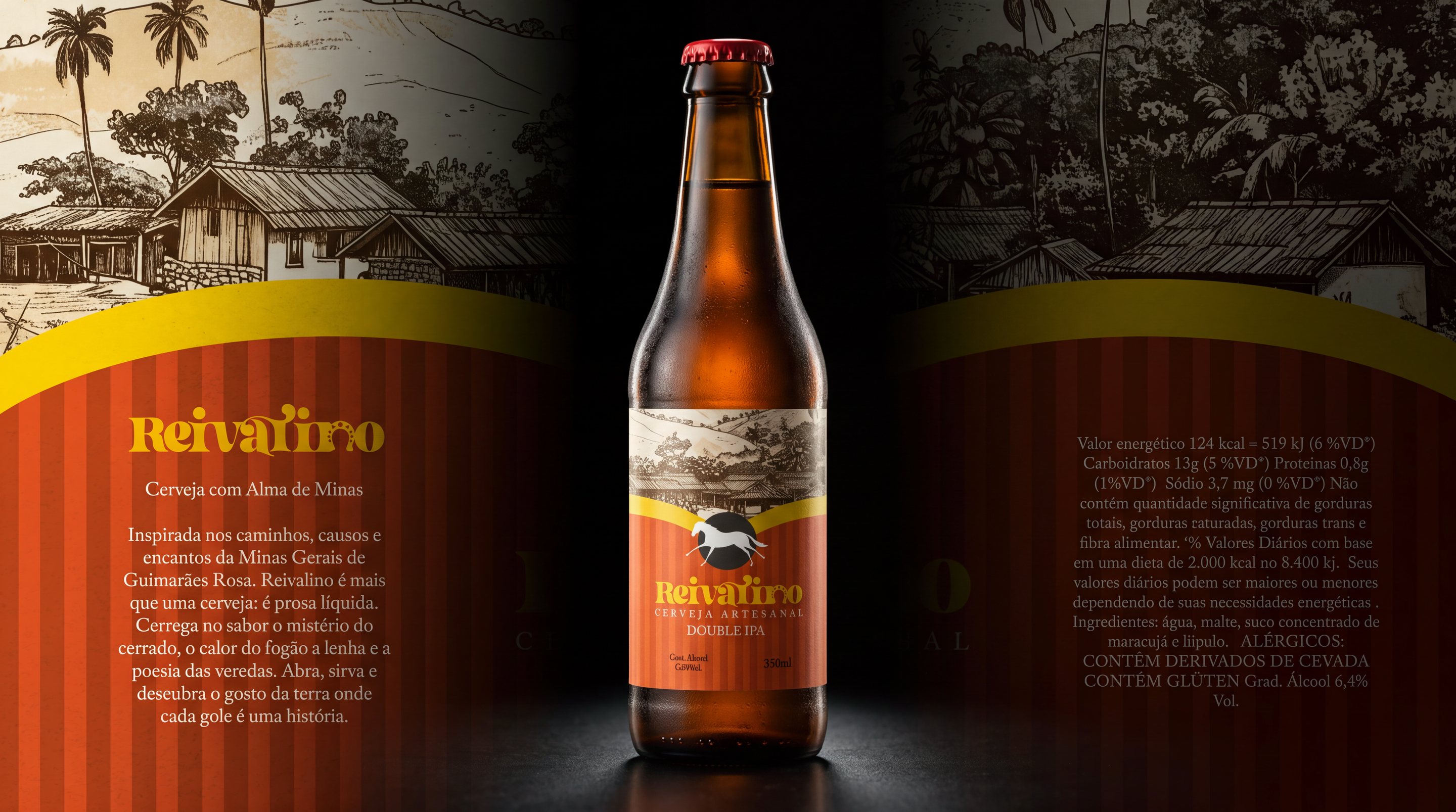 Garrafa Reivalino Double IPA com as ilustrações do rótulo